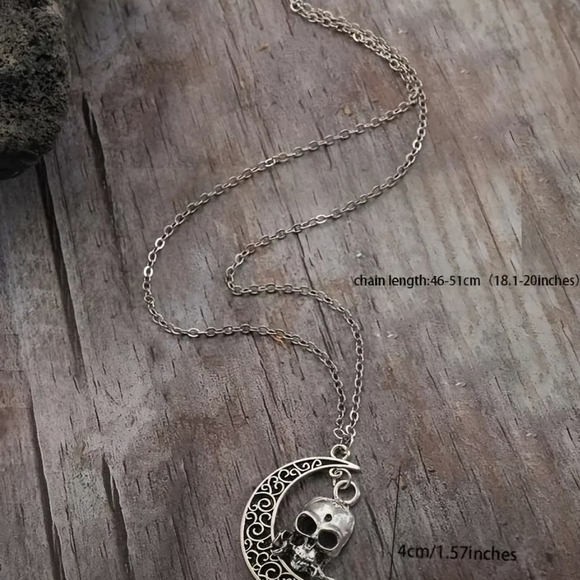 Gothic Moon Skull Necklace - Picture 2 of 2